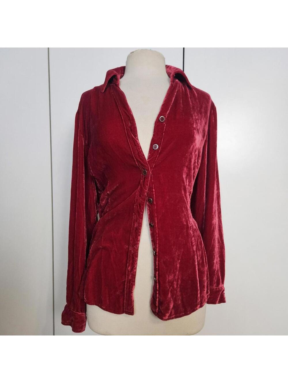 Silk Blend Crimson Red Velvet Button Down Coldwater Creek XL